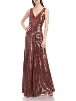 Best Sale ✔️ Kay Unger Solange 👩 Womens Sequined Long Evening 👗 Dress ⭐