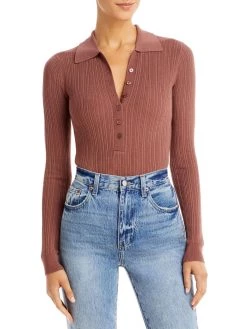 New 👍 WAYF Dresdyn 👩 Womens Polo Ribbed Bodysuit 🔔