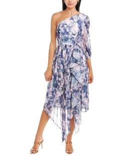 Coupon 😍 women Kay Unger One-Shoulder Midi 👗 Dress ❤️