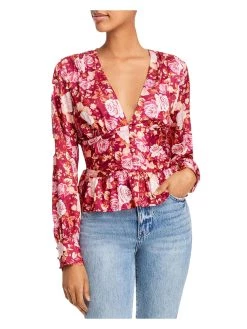 Budget ⭐ WAYF 👩 Womens Satin Floral Peplum Top 🔔