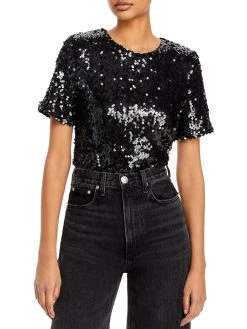 Cheap 🧨 WAYF La Dame 👩 Womens Sequined Padded Shoulder T-Shirt ❤️