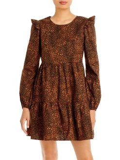 Discount ๐ฏ WAYF Velma ๐ฉ Womens Animal Print Ruffle Babydoll ๐ Dress ๐
