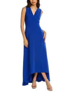 Top 10 🤩 women Kay Unger Pleated V-Neck Maxi 👗 Dress 😉