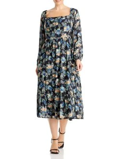 Hot Sale 😍 WAYF Plus 👩 Womens Printed Calf Midi 👗 Dress 🛒