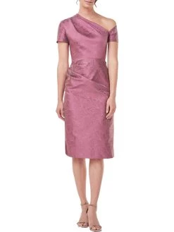 Hot Sale 🎁 Kay Unger Caitlyn 👩 Womens One Shoulder Knee Midi 👗 Dress 😍